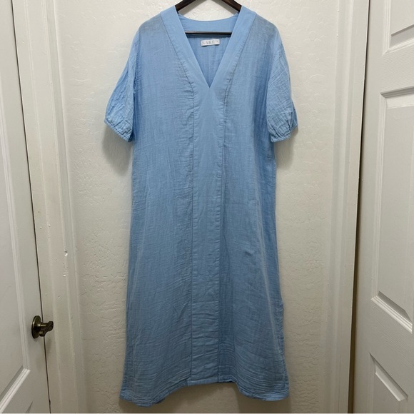 Lake Gauze Caftan Dress in Morning Blue Sz M - Picture 5 of 10